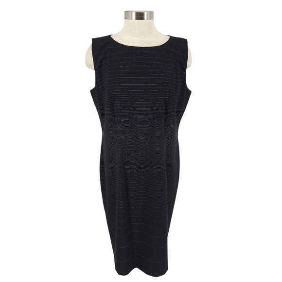 Hugo Boss Dinoma Sheath Dress Wool Navy Blue Stripe Sleeveless Zip 14 - Picture 1 of 8